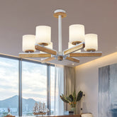 White Frosted Glass Modernist Cylinder Chandelier - 6-Head Wood Pendant for Living Room - This Modernist Cylinder Chandelier is perfect for any living room or reception space. Features a sleek white finish and a beautiful frosted glass shad
